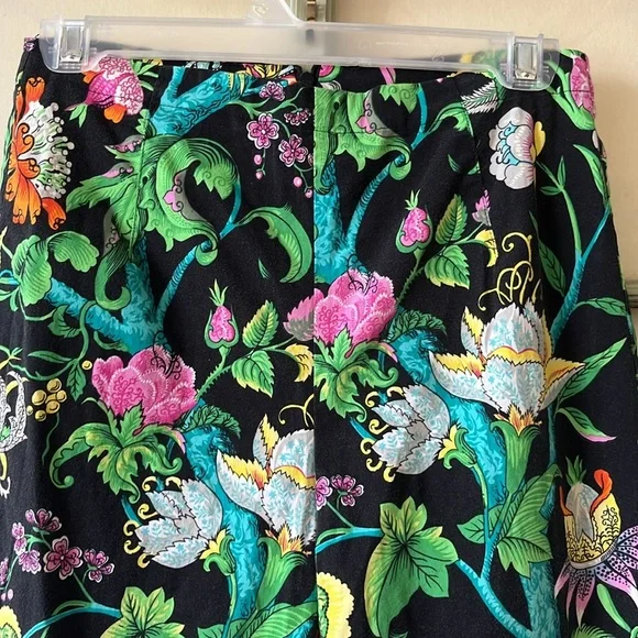 Vintage Staples Slacks Pants Black Vibrant Floral Print Size 6 - Picture 3 of 12